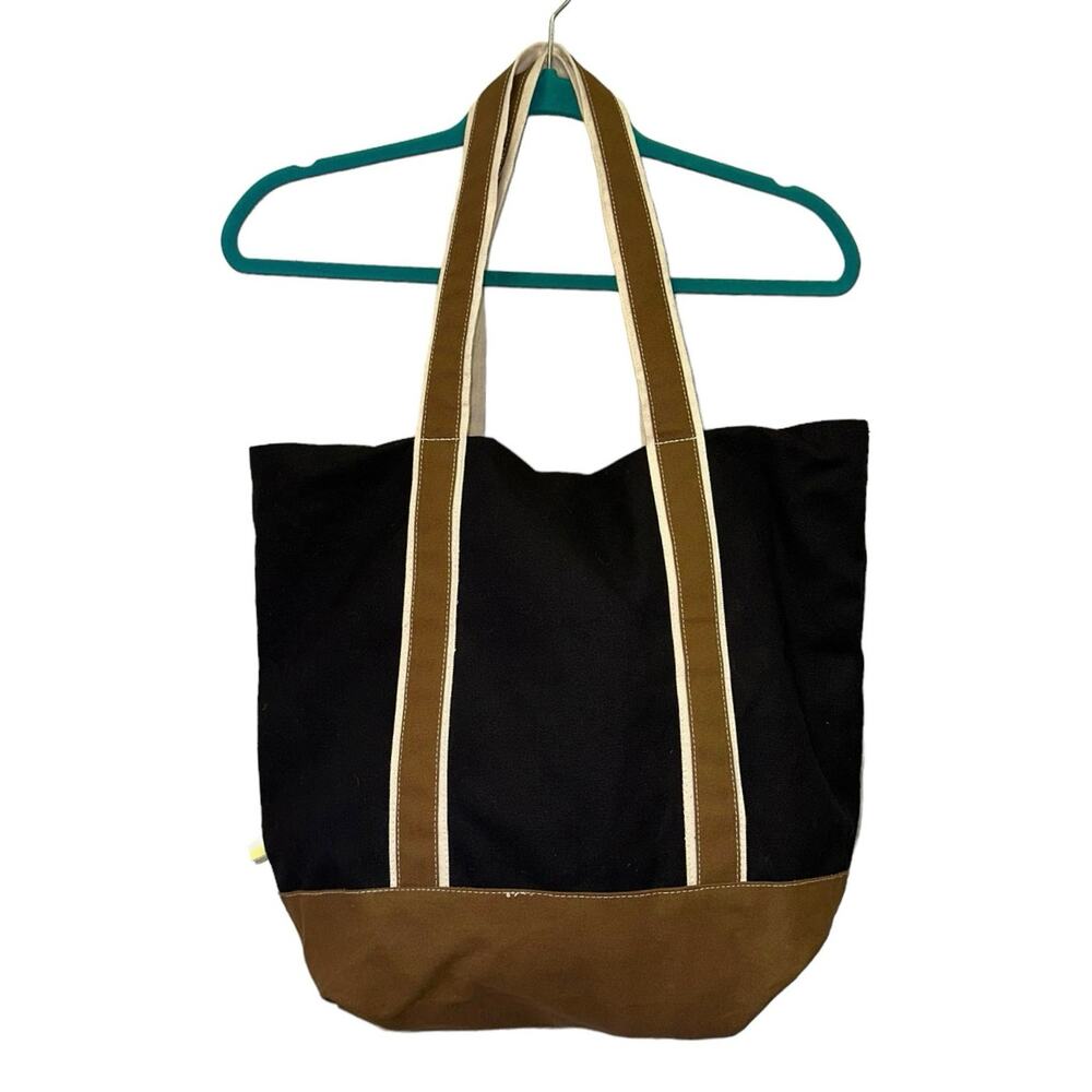 Summersalt Canvas Tote Bag Black Brown Leather Trim Carryall